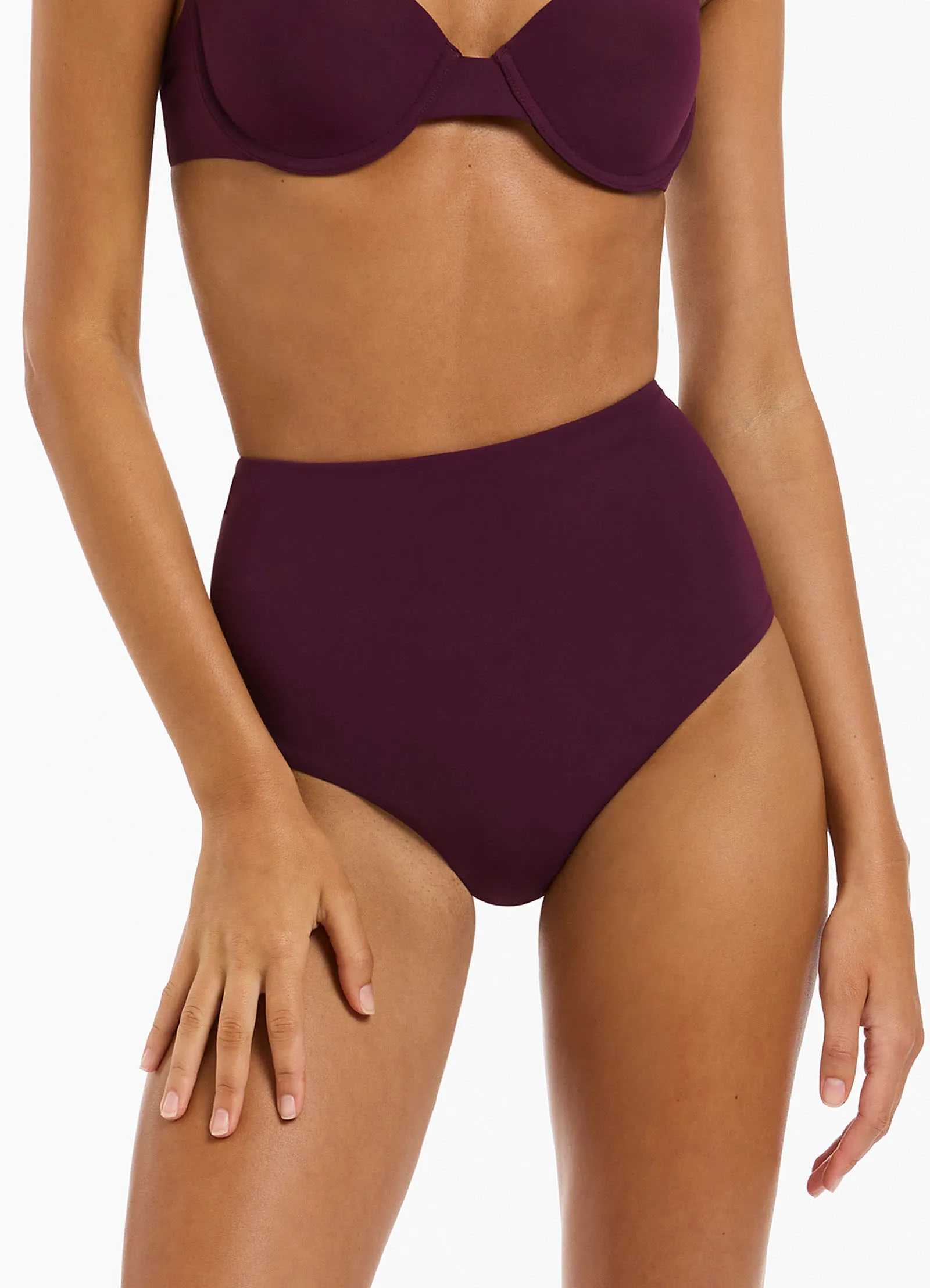 High Waisted Bikini Bottom in Port Color