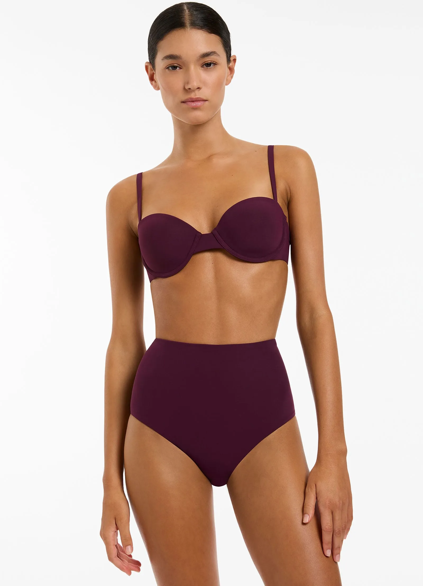 High Waisted Bikini Bottom in Port Color