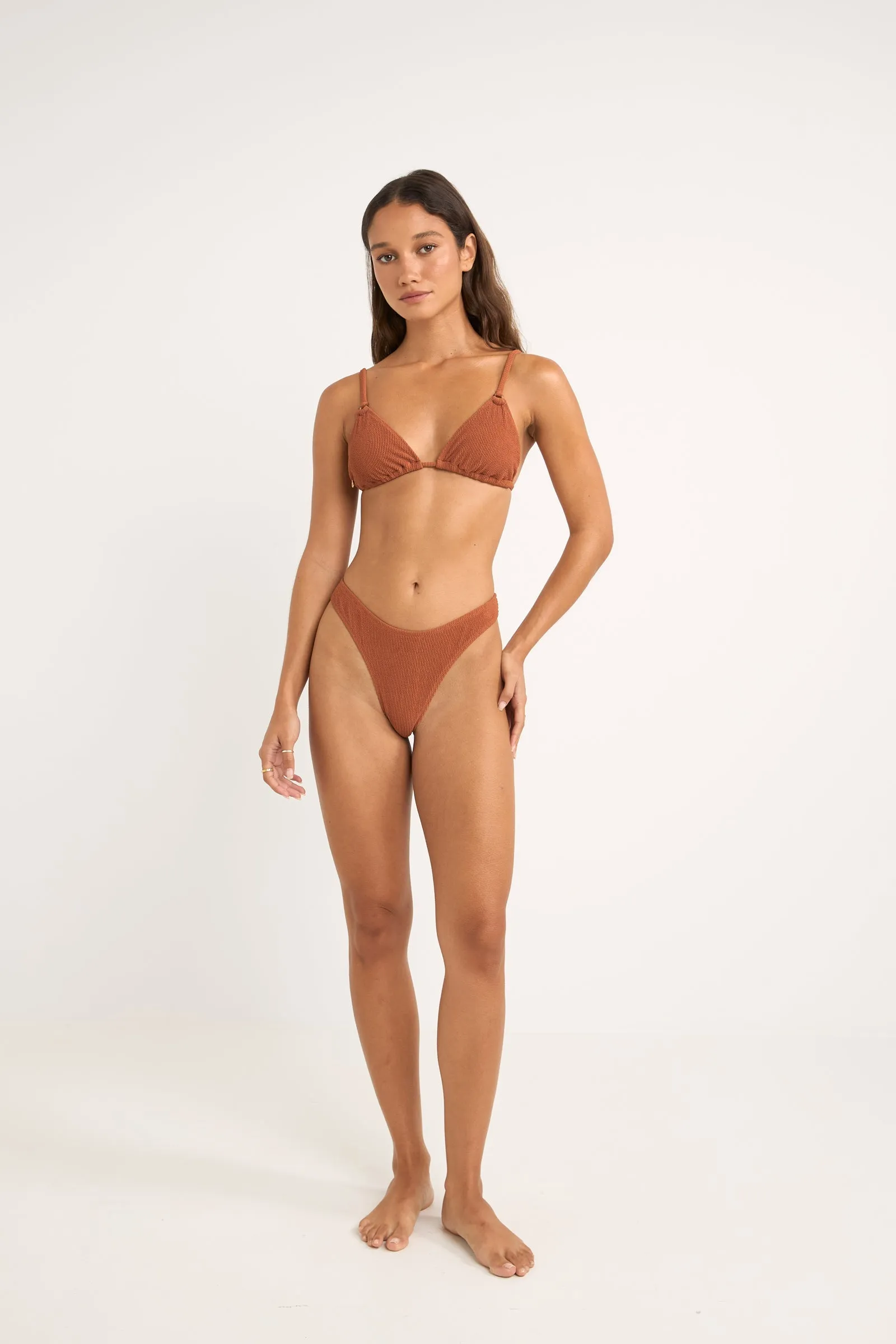 Isla Rib Minimal Coverage Bikini Bottom Caramel