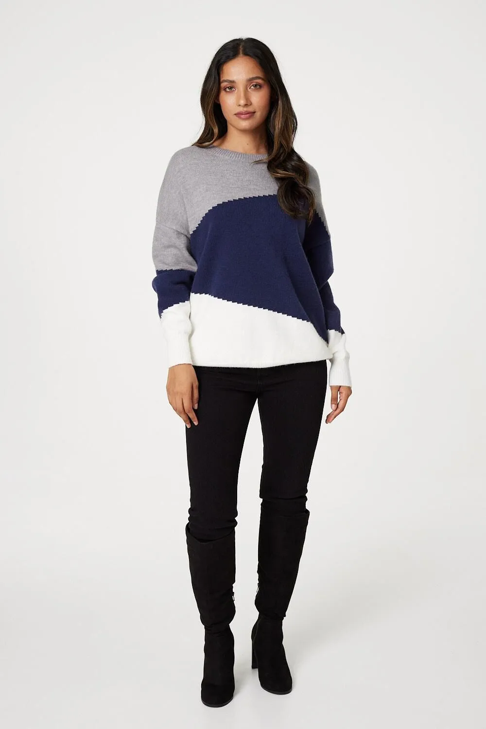 Izabel London Colour Block Relaxed Knit Sweater