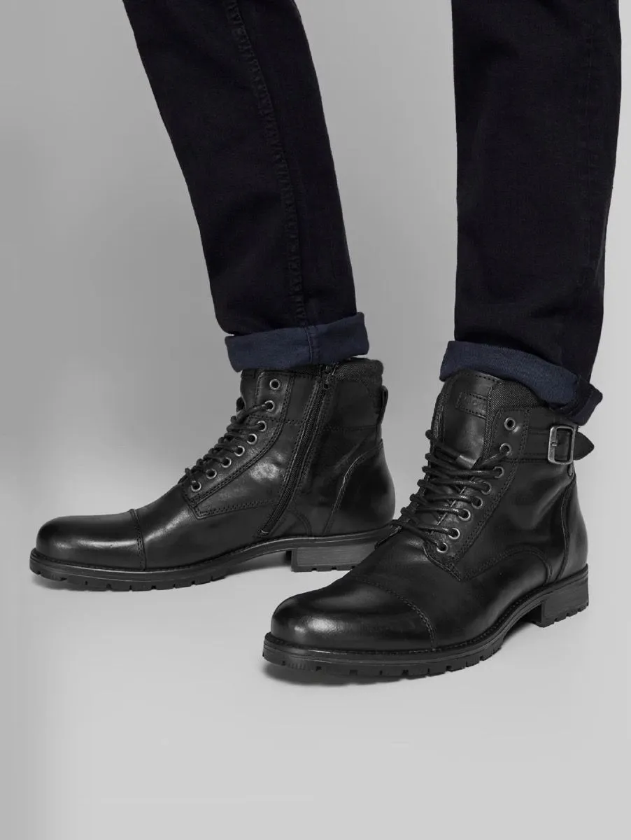 Jack and Jones Albany Leather Boots Anthracite