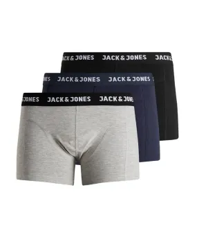 Jack & Jones Black Blue Grey Anthony Trunks Shorts 3-Pack