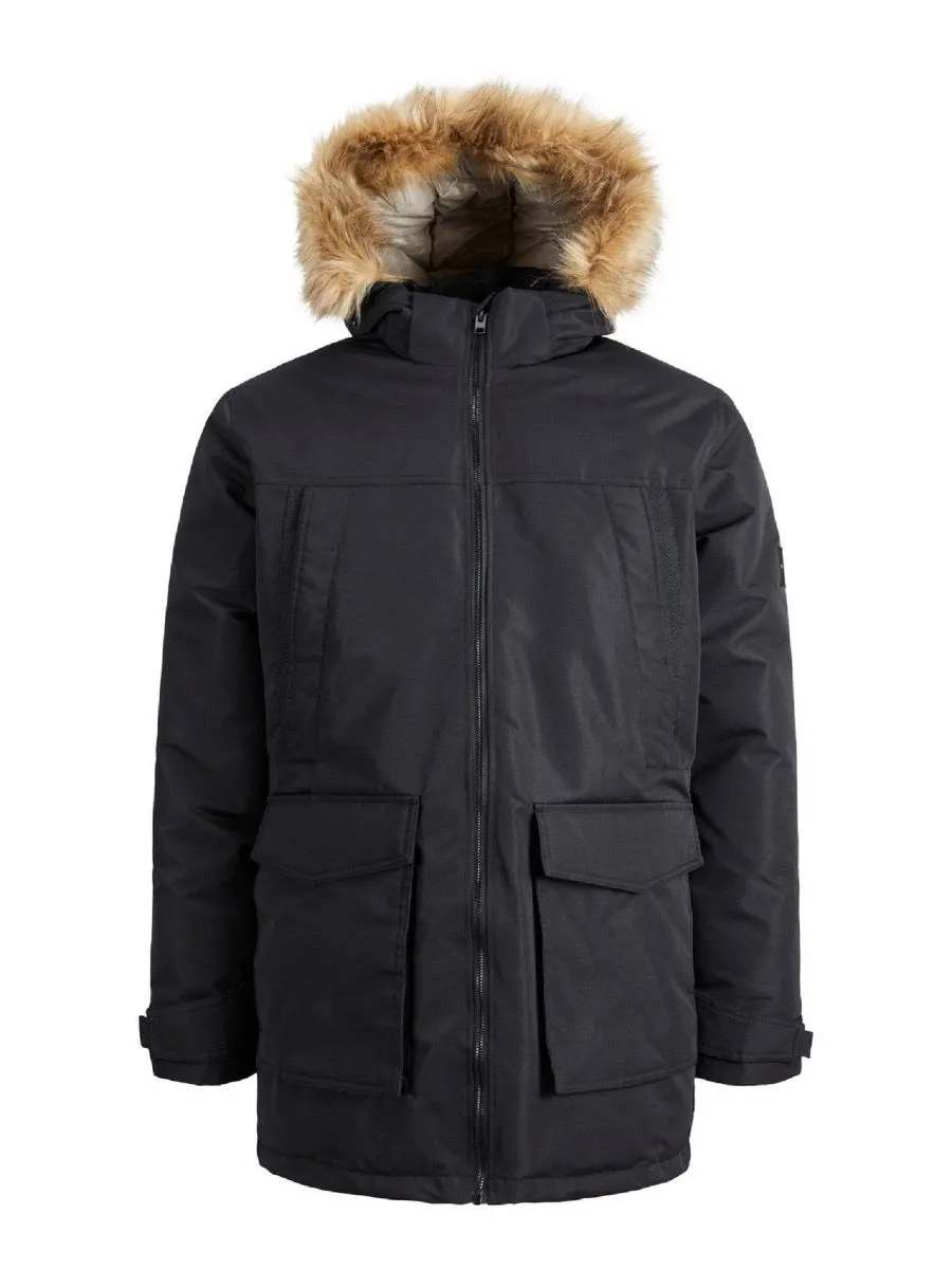 Black Hooded Craft Parka Jacket by Jack and Jones