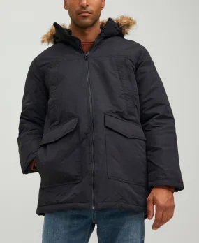 Black Hooded Craft Parka Jacket by Jack and Jones