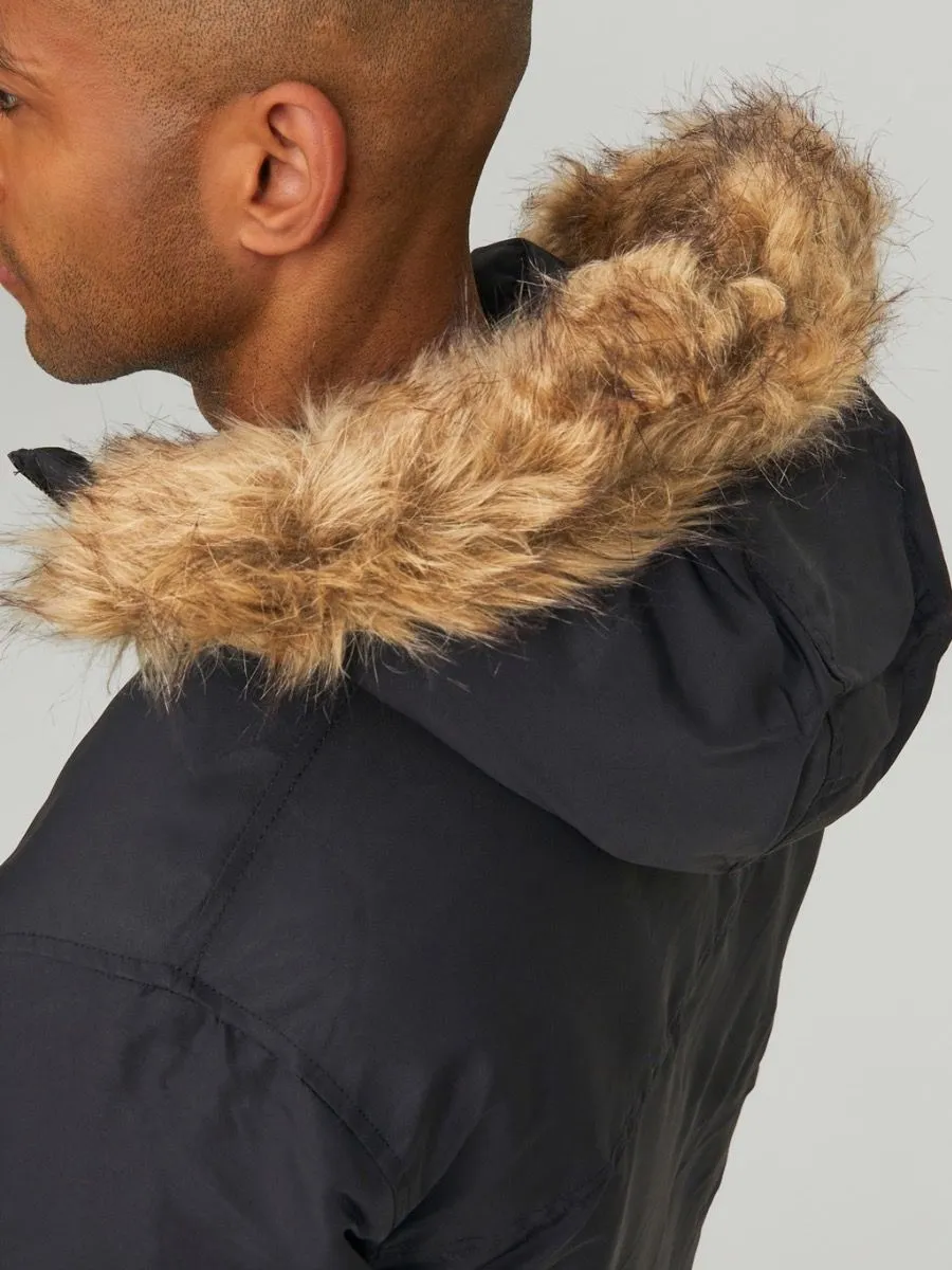 Black Hooded Craft Parka Jacket by Jack and Jones