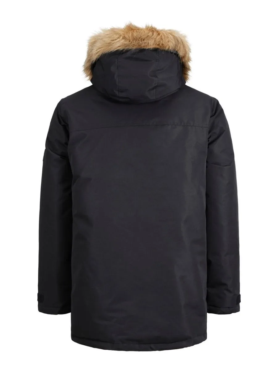 Black Hooded Craft Parka Jacket by Jack and Jones