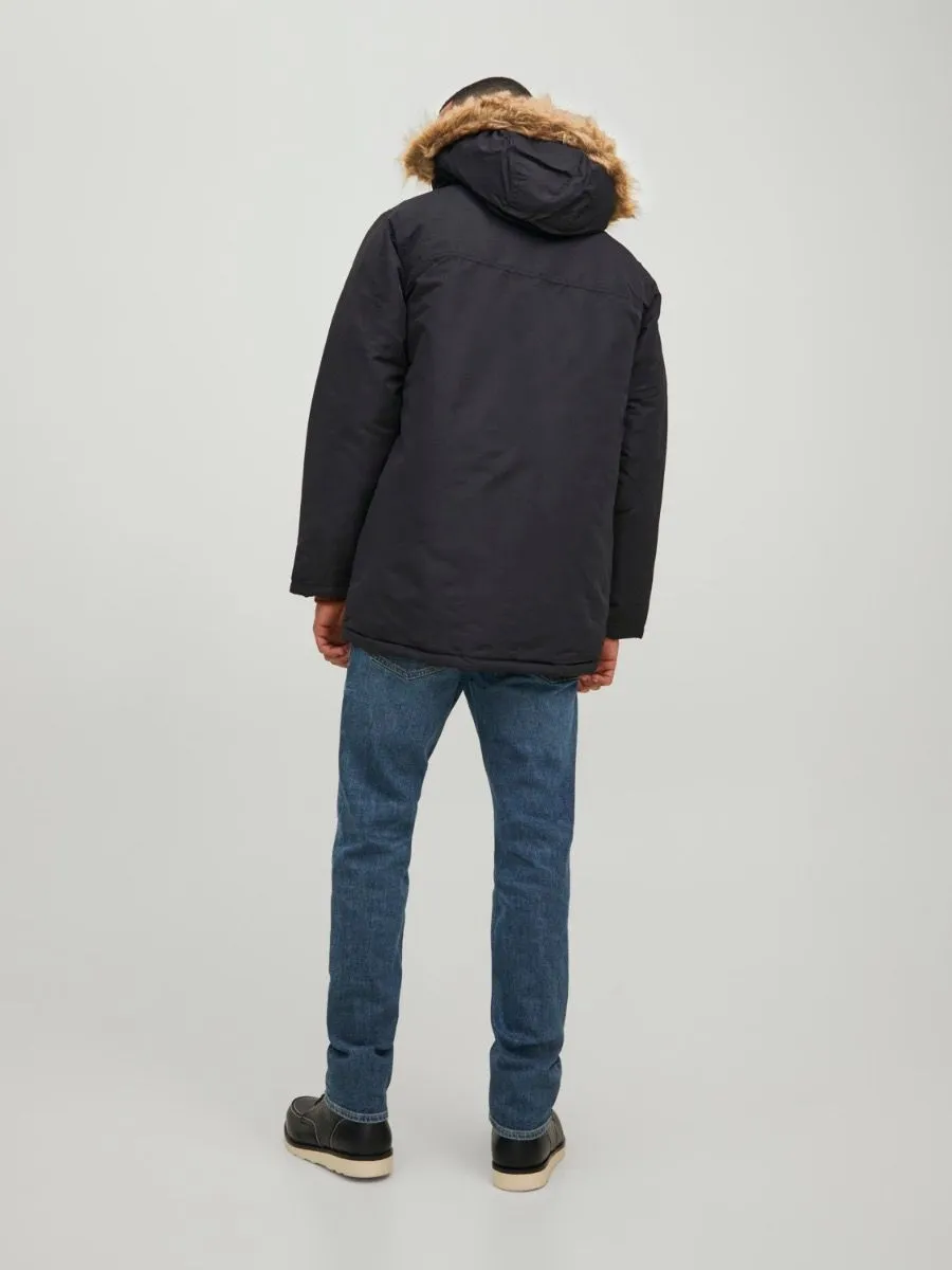 Black Hooded Craft Parka Jacket by Jack and Jones