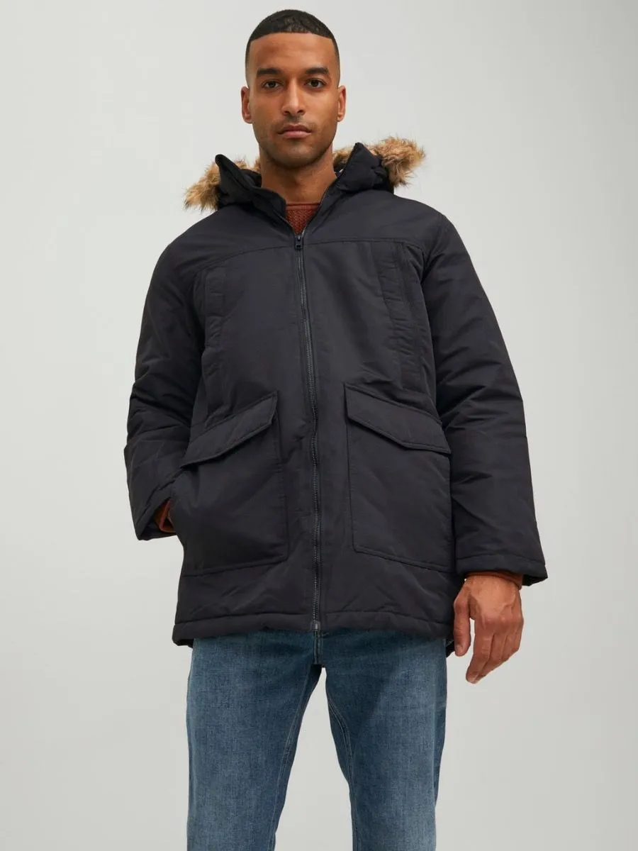 Black Hooded Craft Parka Jacket by Jack and Jones