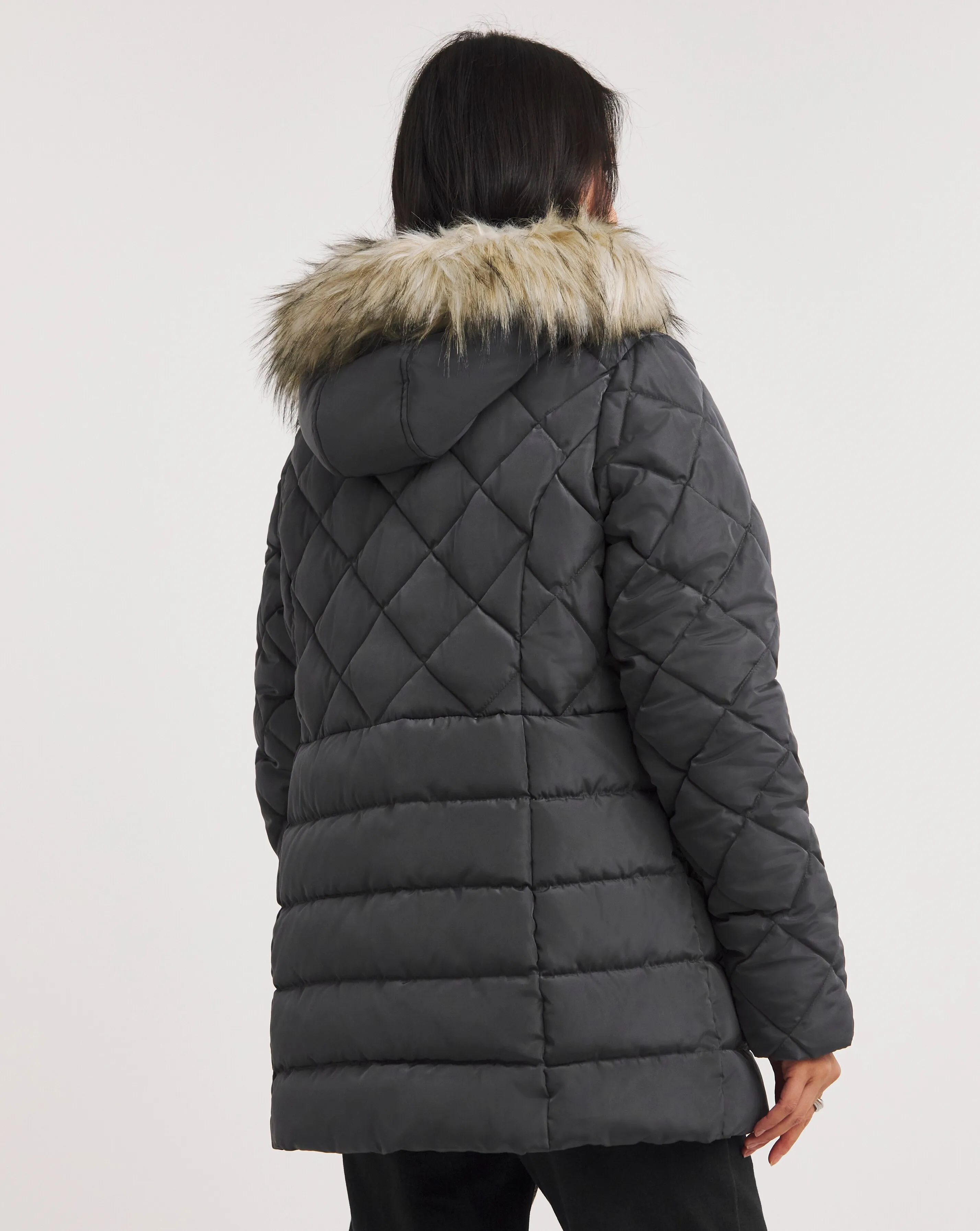 Julipa Padded coat with mixed quilt and fur trim