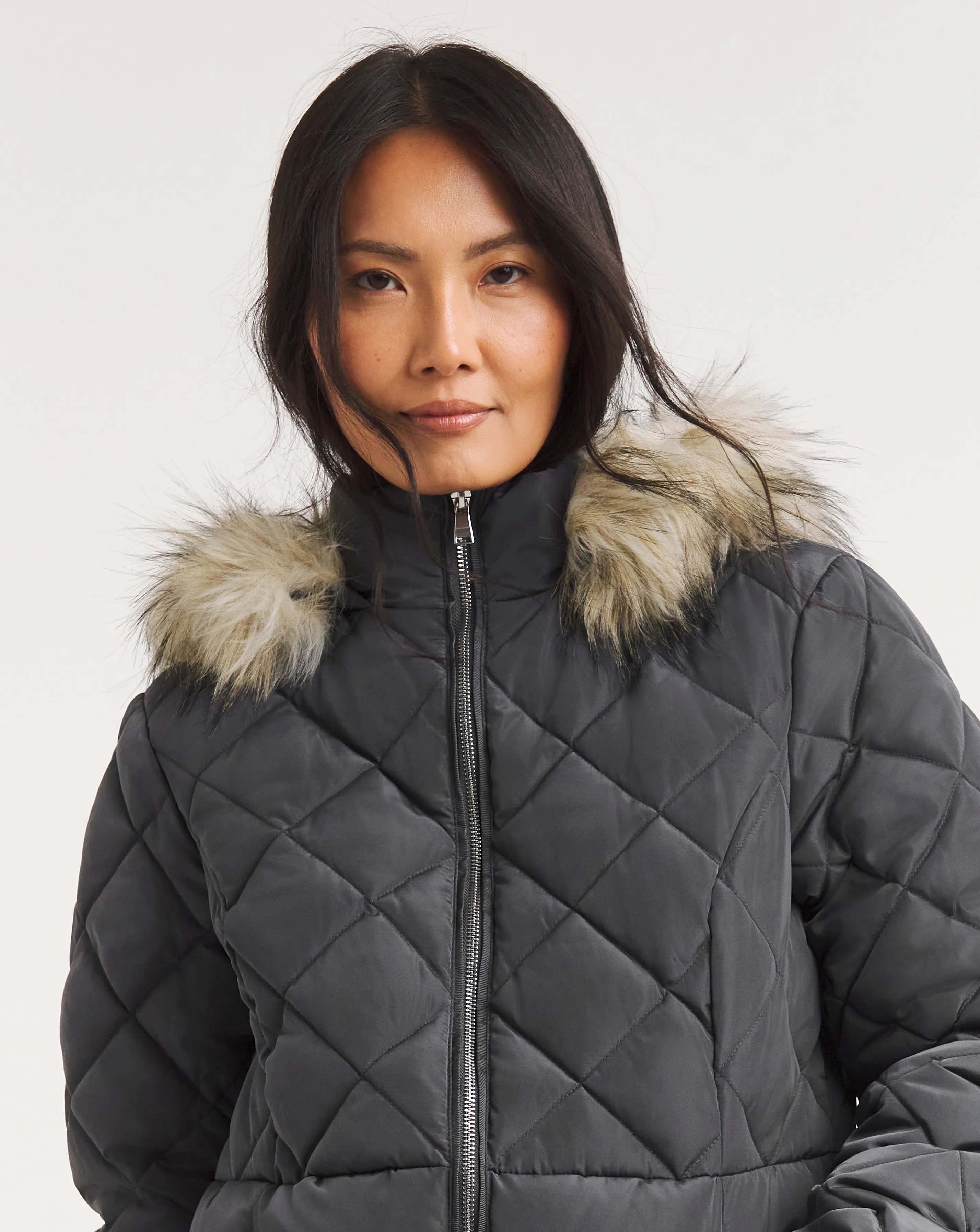 Julipa Padded coat with mixed quilt and fur trim