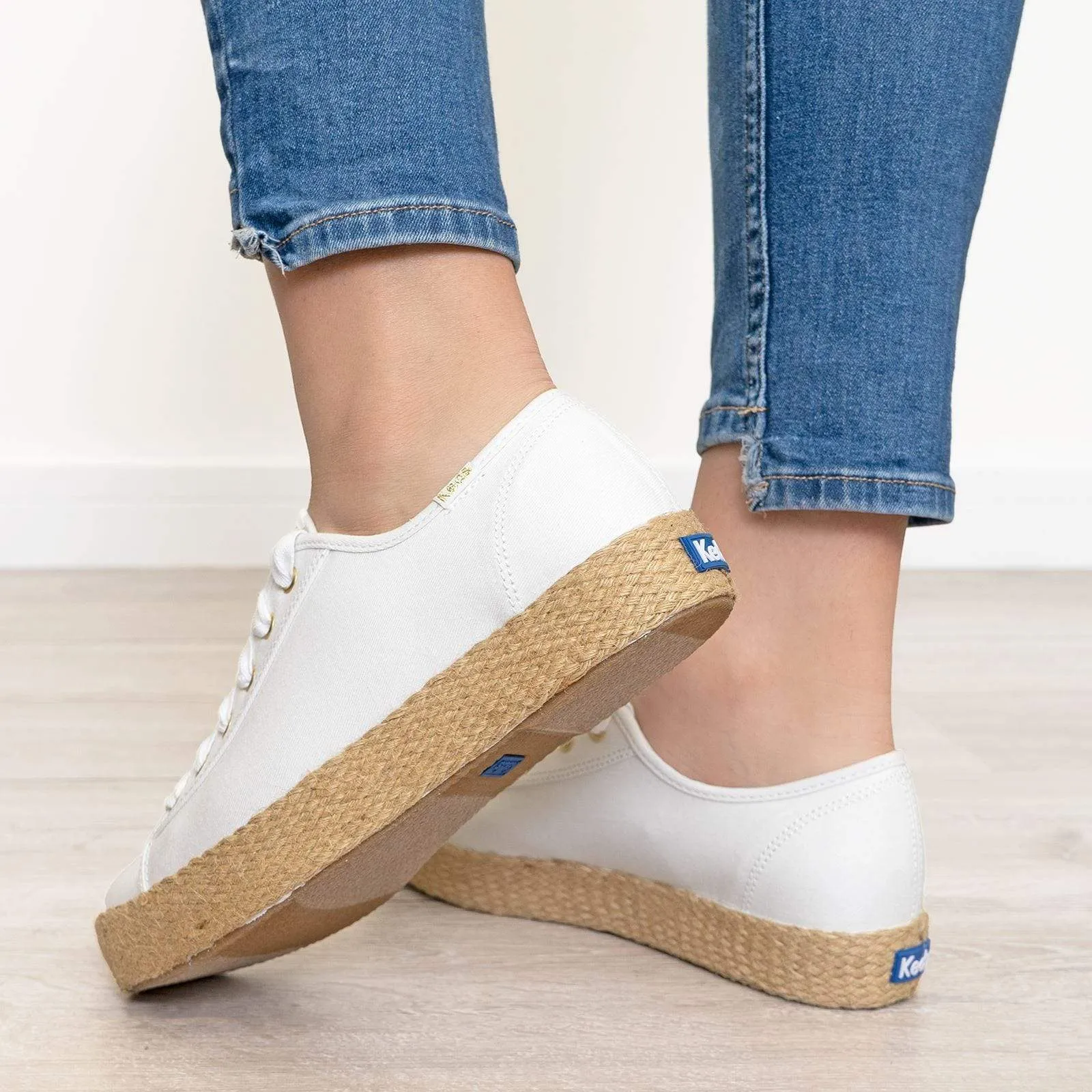 Keds Triple Kick White Jute Canvas Trainers