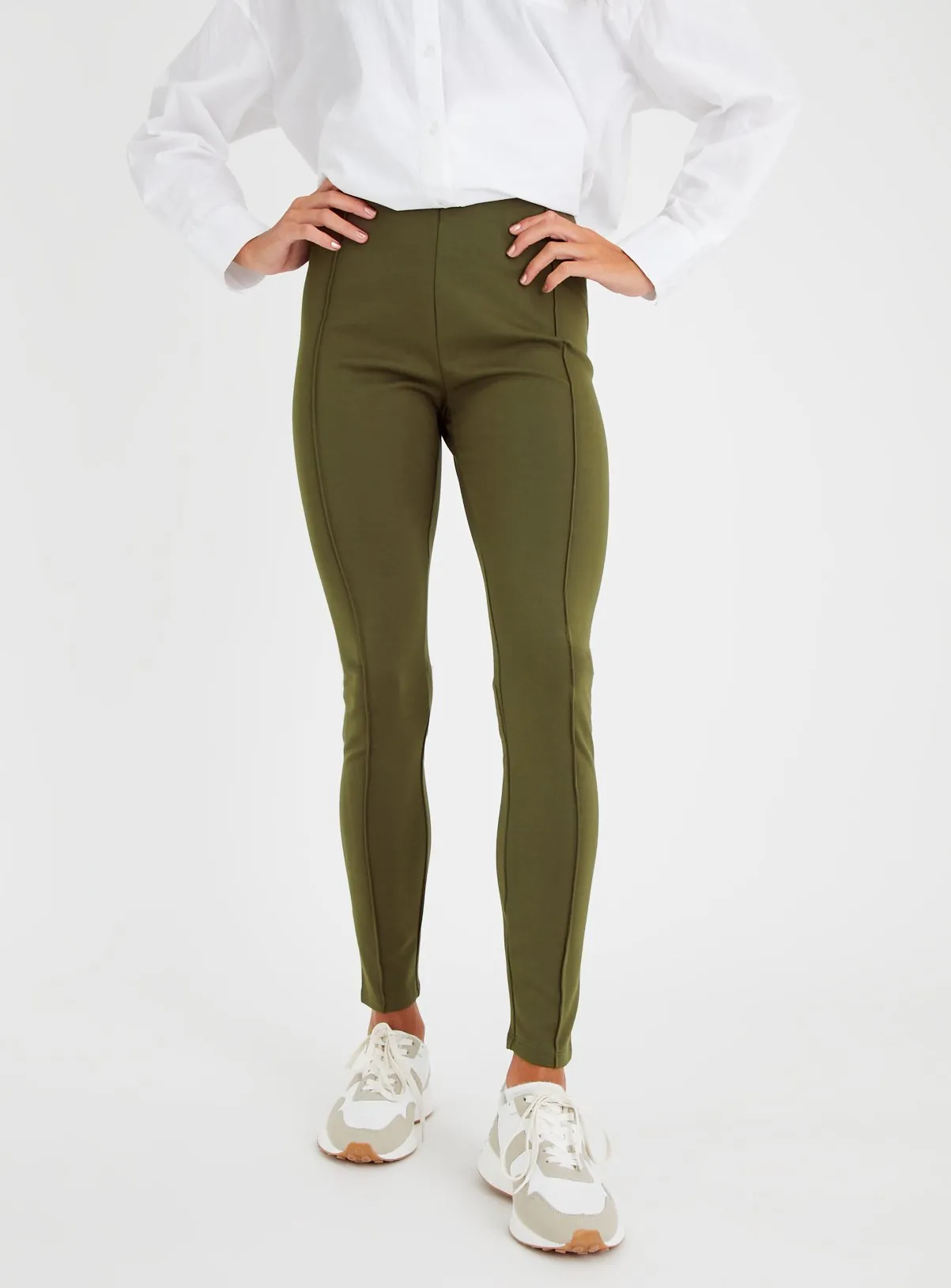 Khaki Smart Ponte Pintuck Leggings 14L | Shop Leggings at Tu