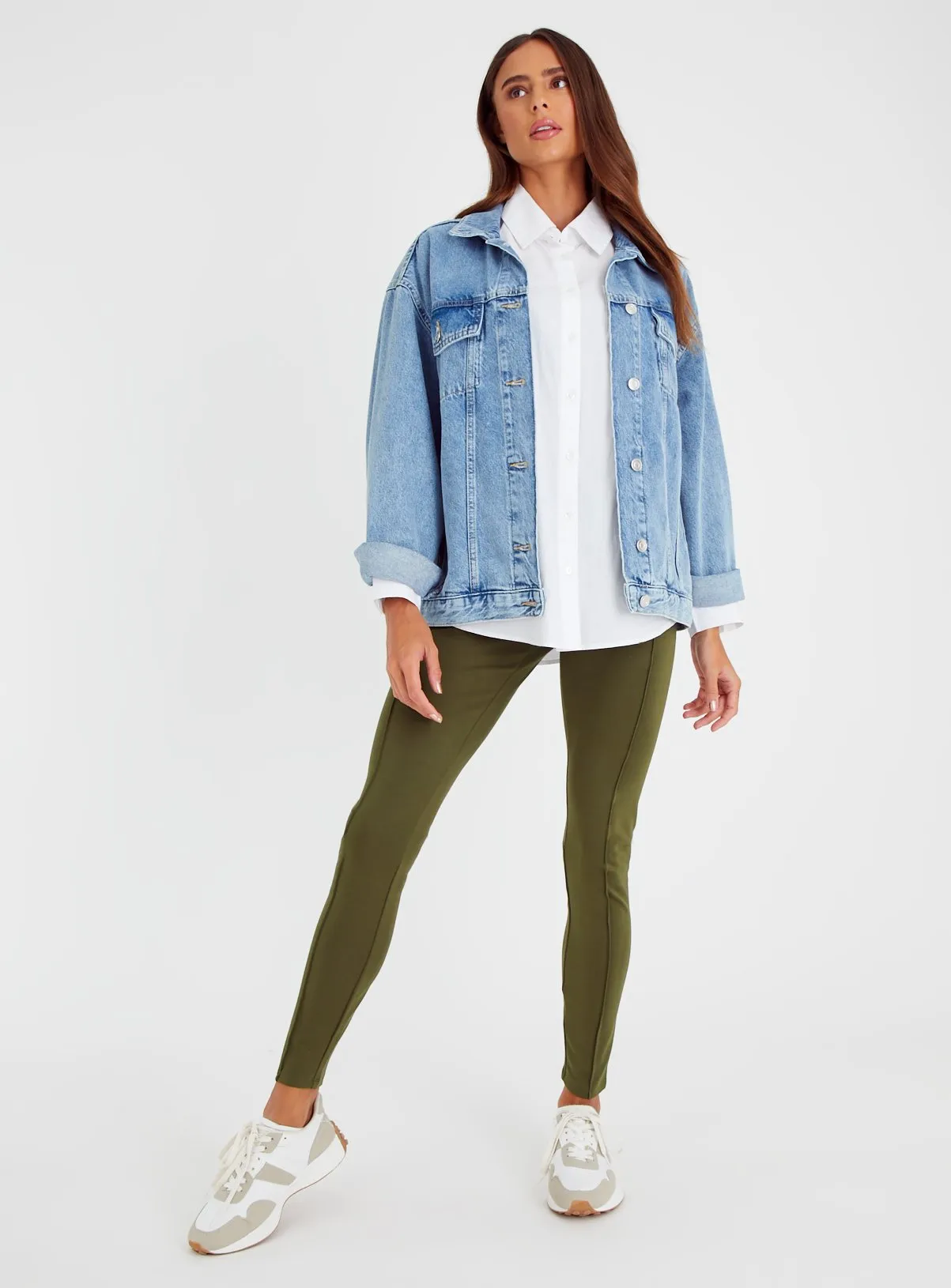 Khaki Smart Ponte Pintuck Leggings 14L | Shop Leggings at Tu