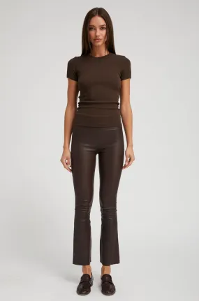 Leather Ankle Flare Leggings in Dark Chocolate