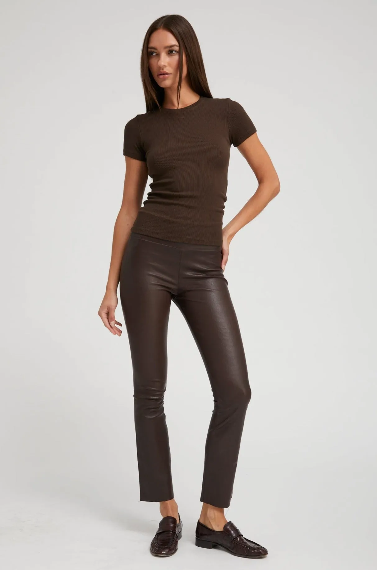 Leather Ankle Flare Leggings in Dark Chocolate