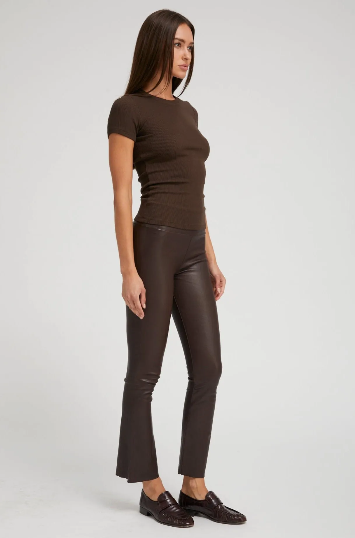 Leather Ankle Flare Leggings in Dark Chocolate