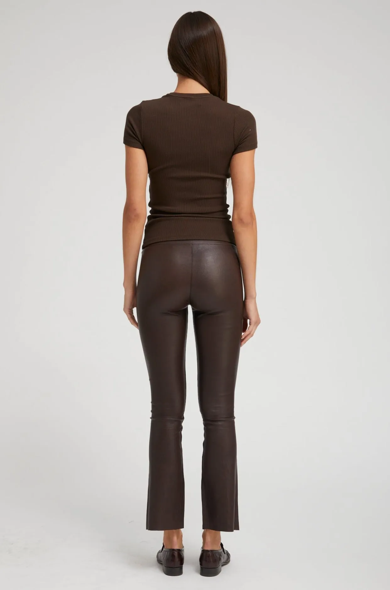 Leather Ankle Flare Leggings in Dark Chocolate