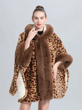 Leopard Print Hooded Poncho Coat for Women - Winter Outerwear 2024