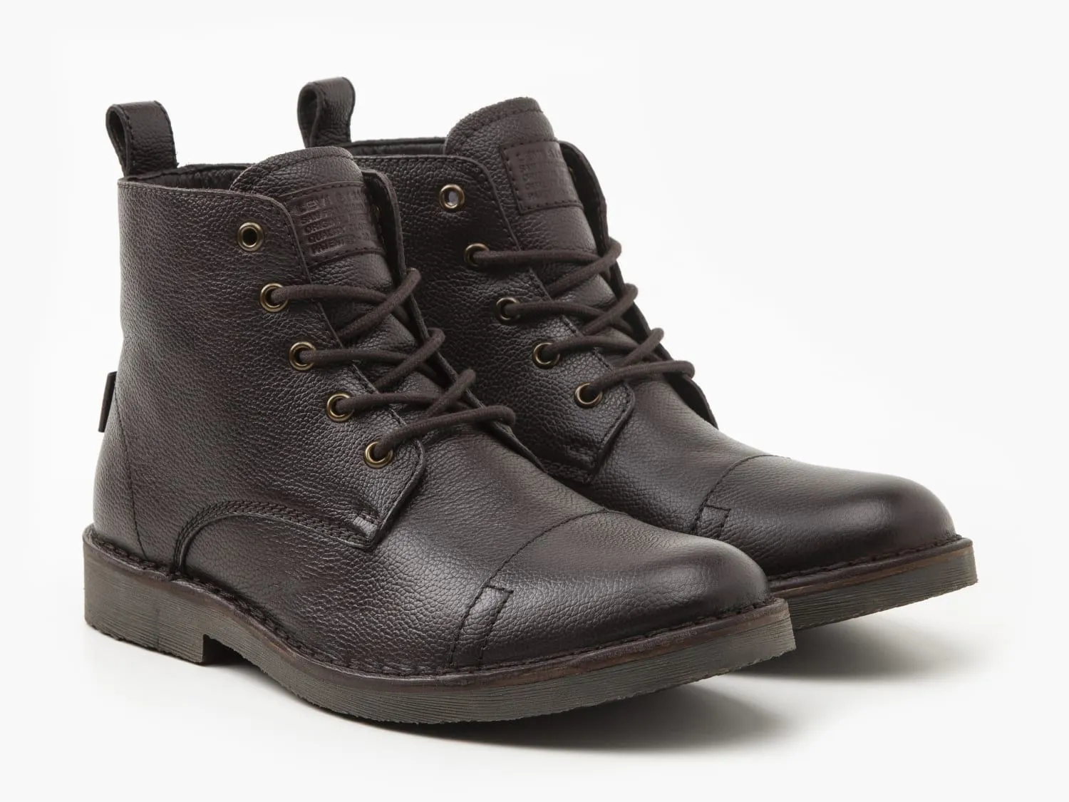 Levis Track Lace Up Leather Boots Dark Brown