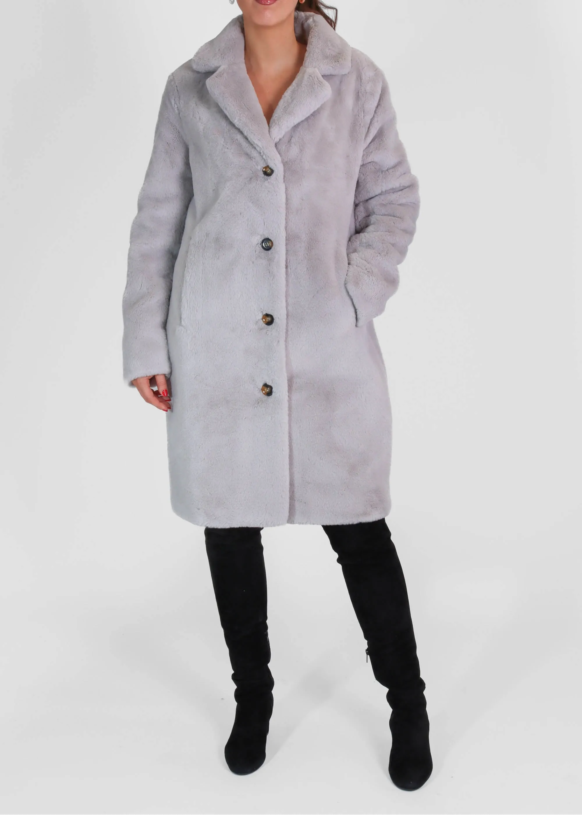 Light Gray Faux Fur Cyber Coat