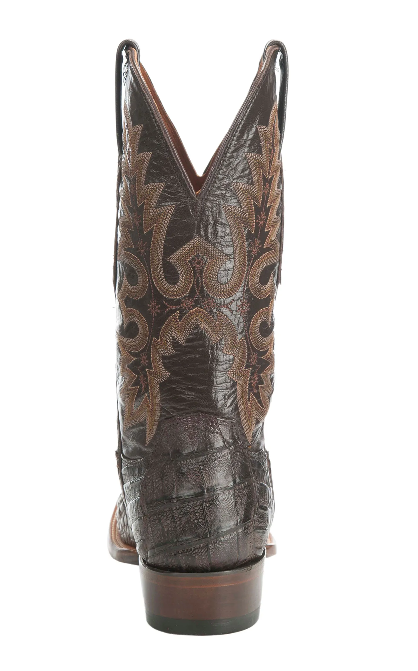 Lucchese Men's Brown Burnish and Chocolate Hornback Caiman Wide Square Toe Cowboy Boots