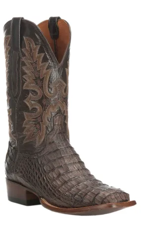 Lucchese Men's Brown Burnish and Chocolate Hornback Caiman Wide Square Toe Cowboy Boots