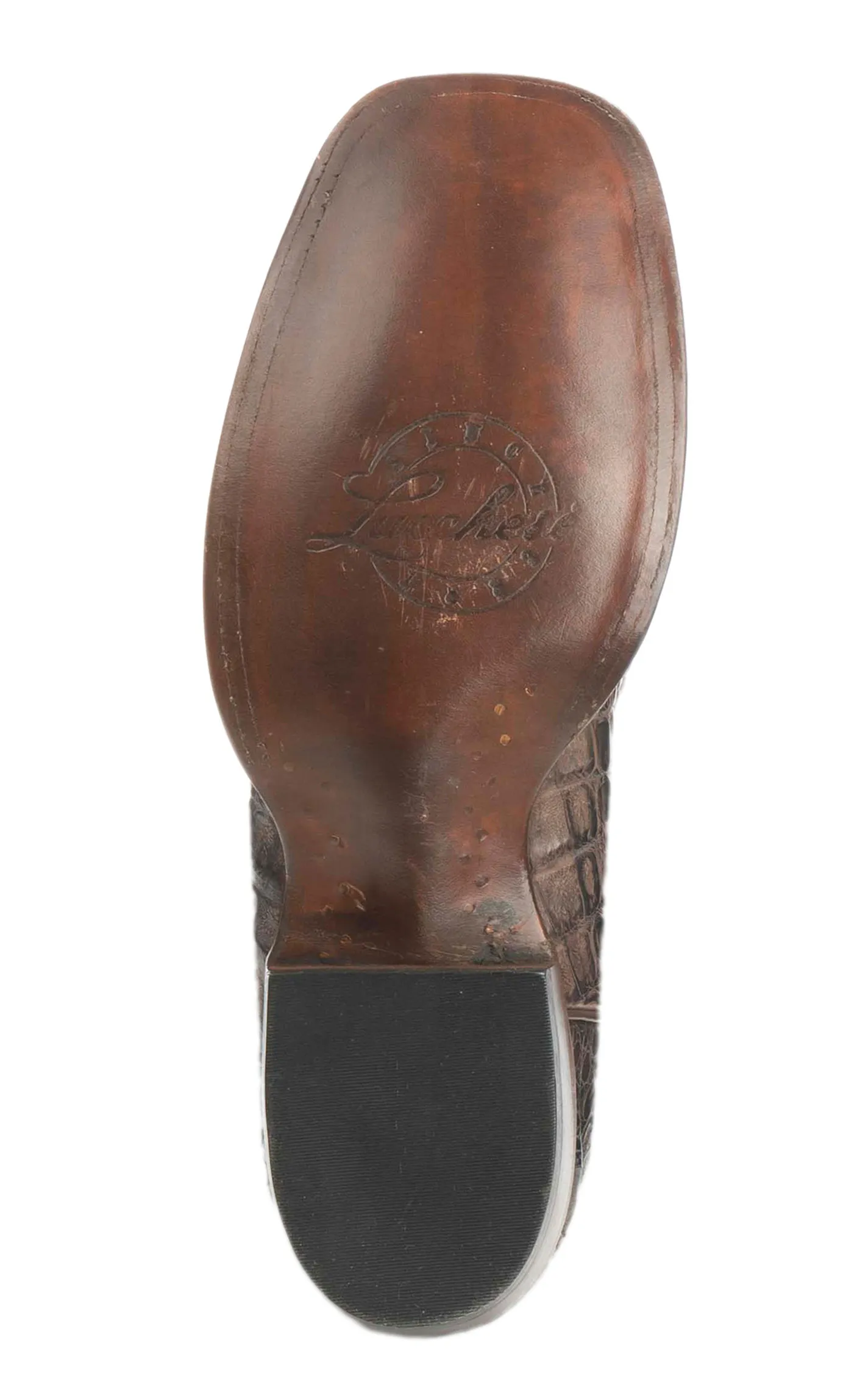 Lucchese Men's Brown Burnish and Chocolate Hornback Caiman Wide Square Toe Cowboy Boots