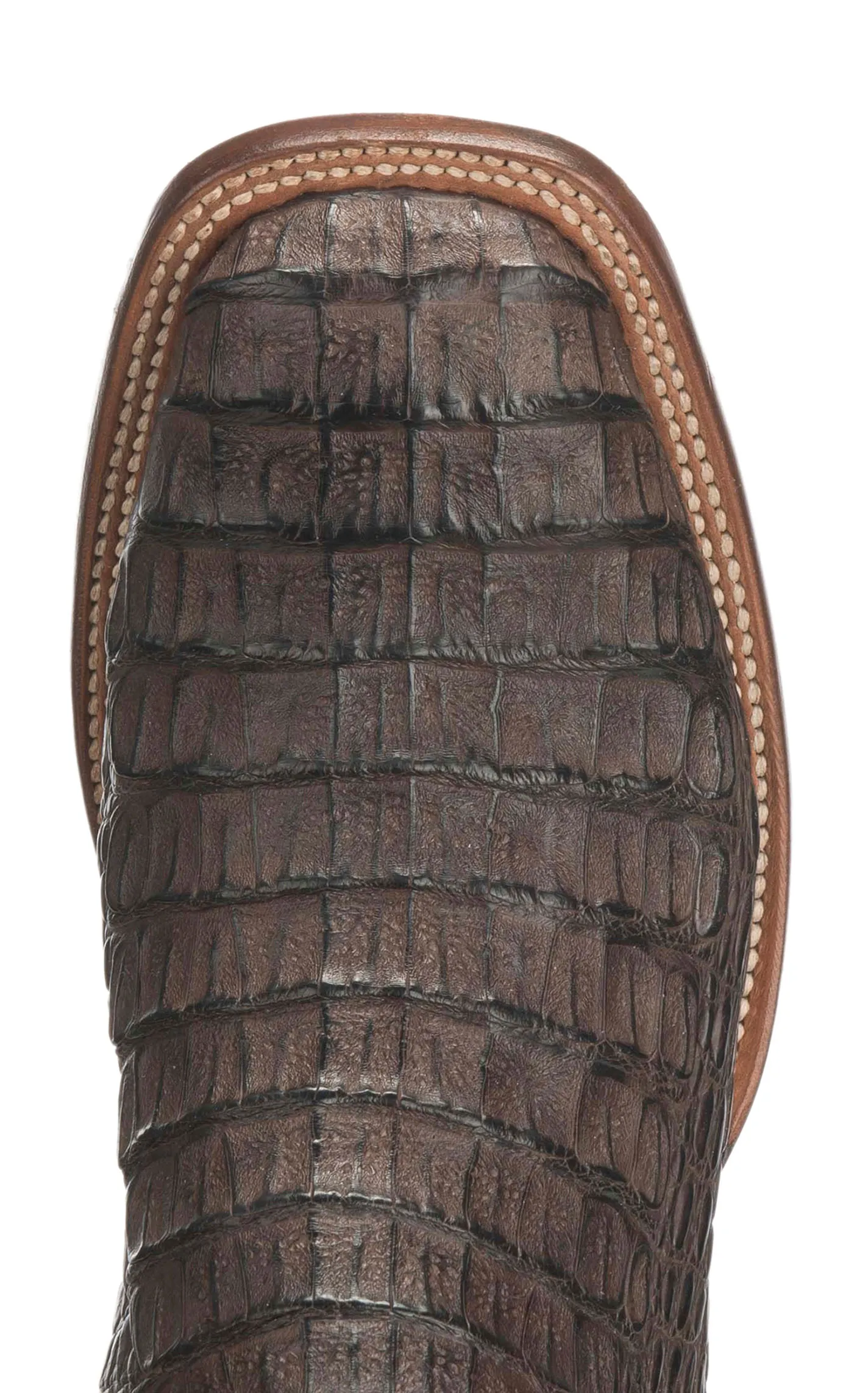 Lucchese Men's Brown Burnish and Chocolate Hornback Caiman Wide Square Toe Cowboy Boots