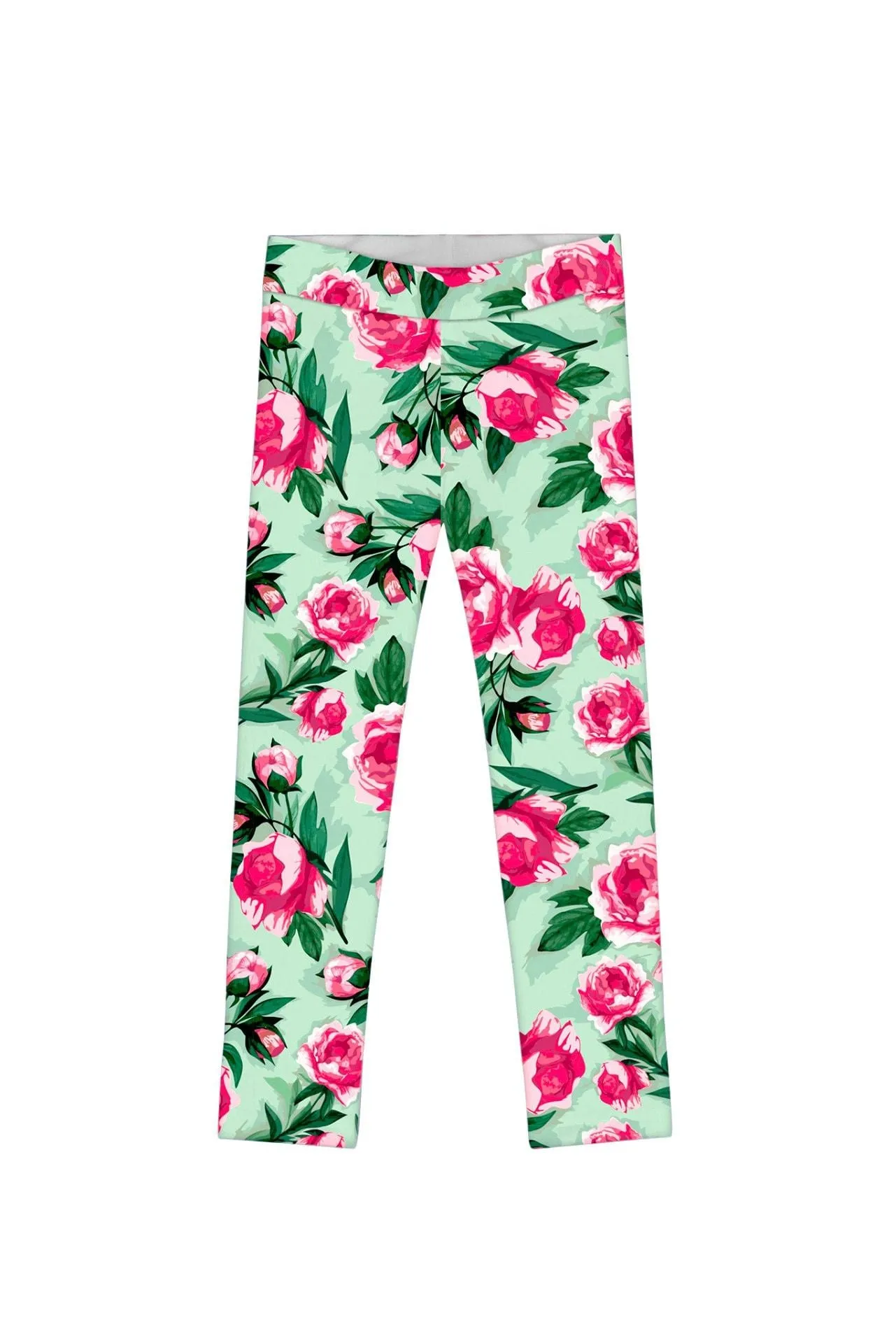 Lucy Cute Green Floral Leggings for Girls