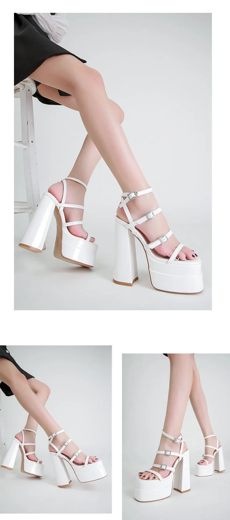 Luxury High-Heeled Gladiator Pumps with Thick Soles and Buckle Straps for Women