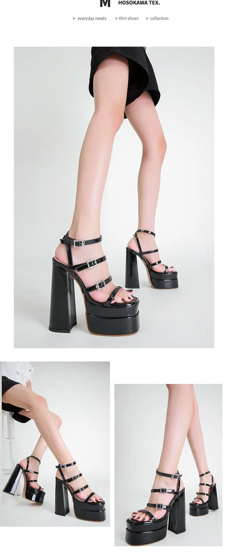 Luxury High-Heeled Gladiator Pumps with Thick Soles and Buckle Straps for Women