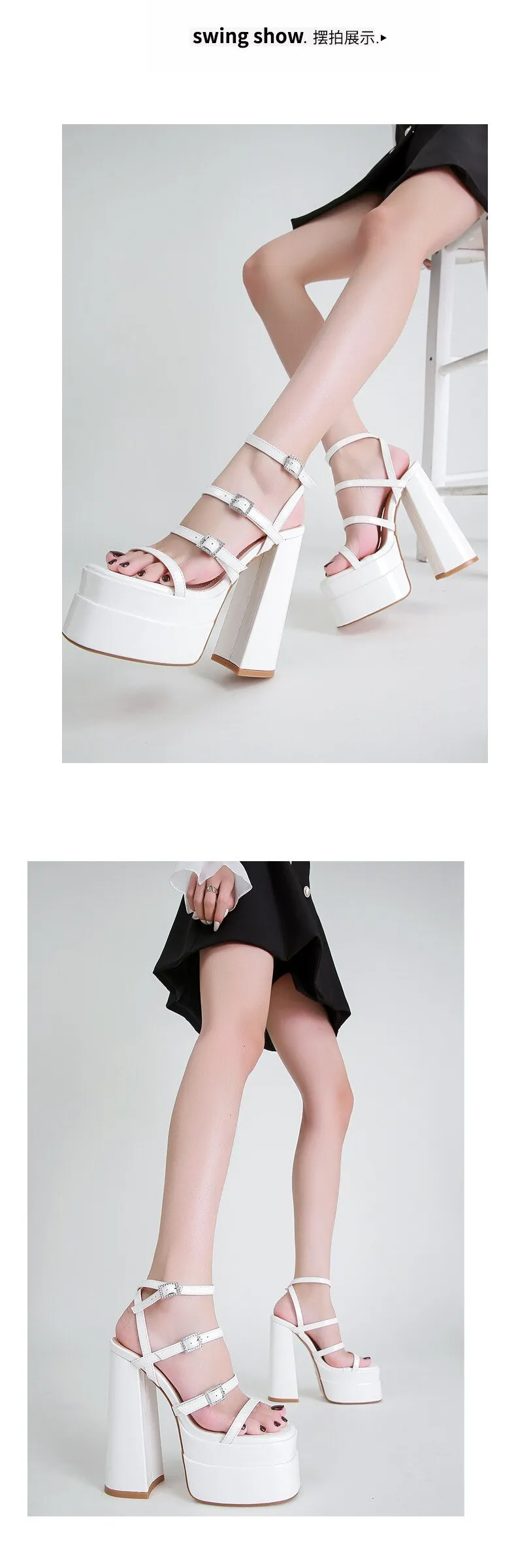 Luxury High-Heeled Gladiator Pumps with Thick Soles and Buckle Straps for Women