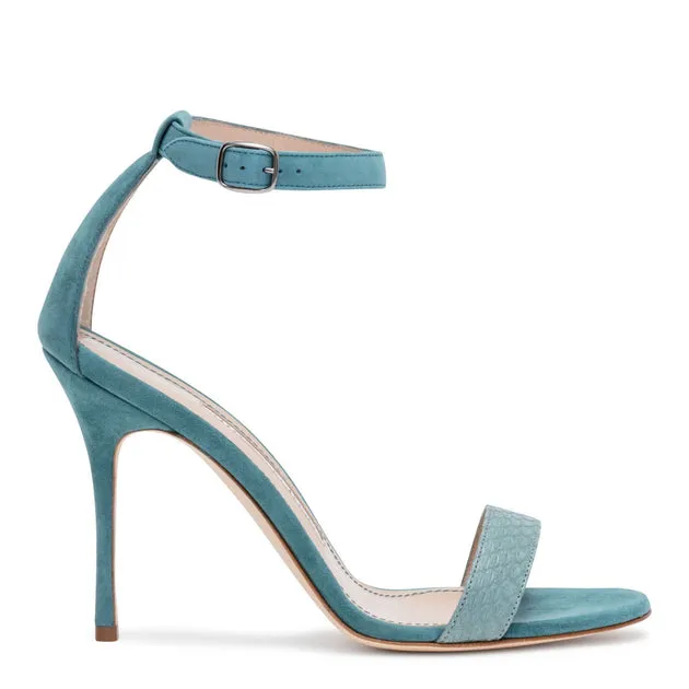 Manolo Blahnik Green Suede Snakeskin Sandals