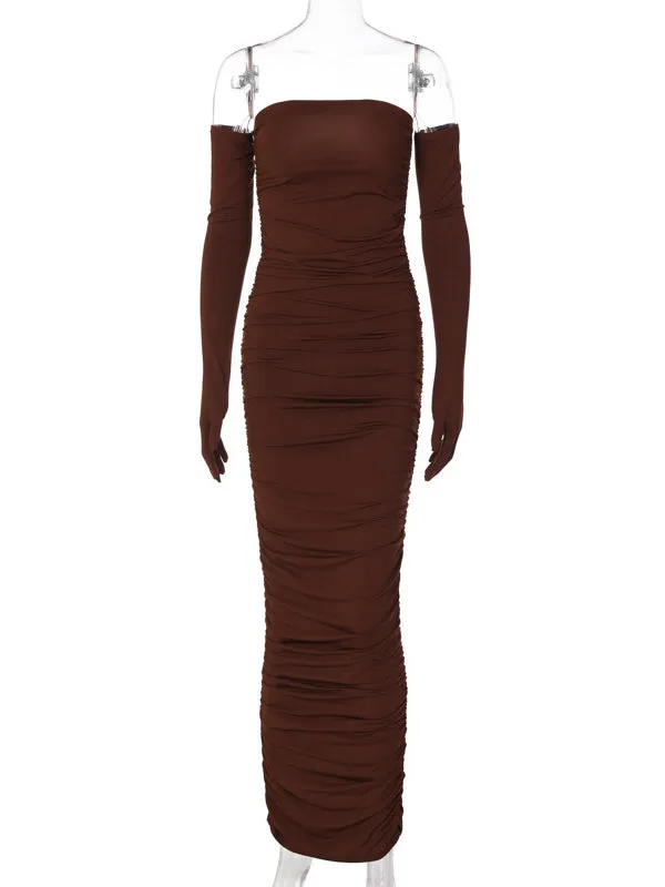 Momnfancy Coffee Bandeau Maternity Maxi Dress - Shop Now