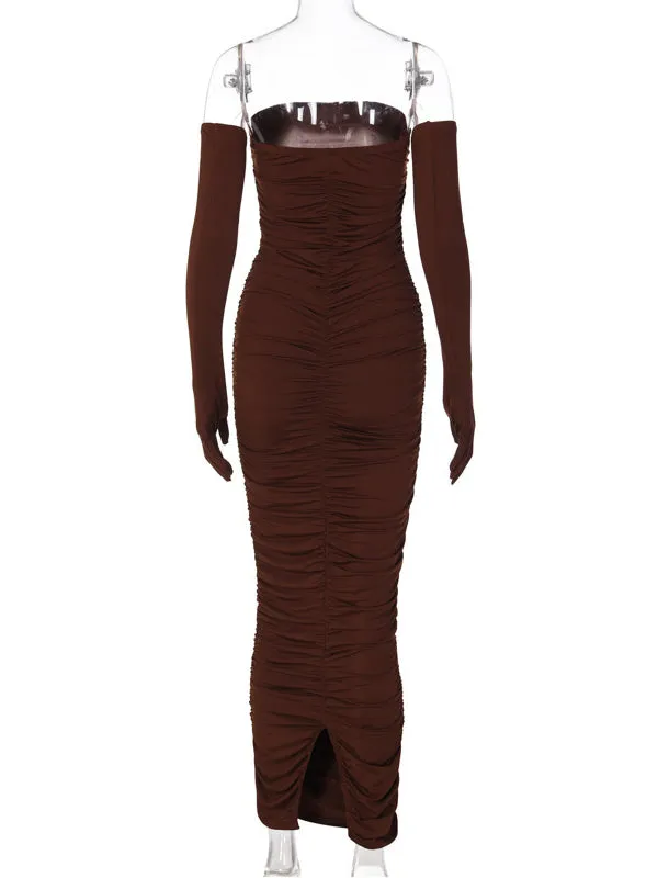 Momnfancy Coffee Bandeau Maternity Maxi Dress - Shop Now