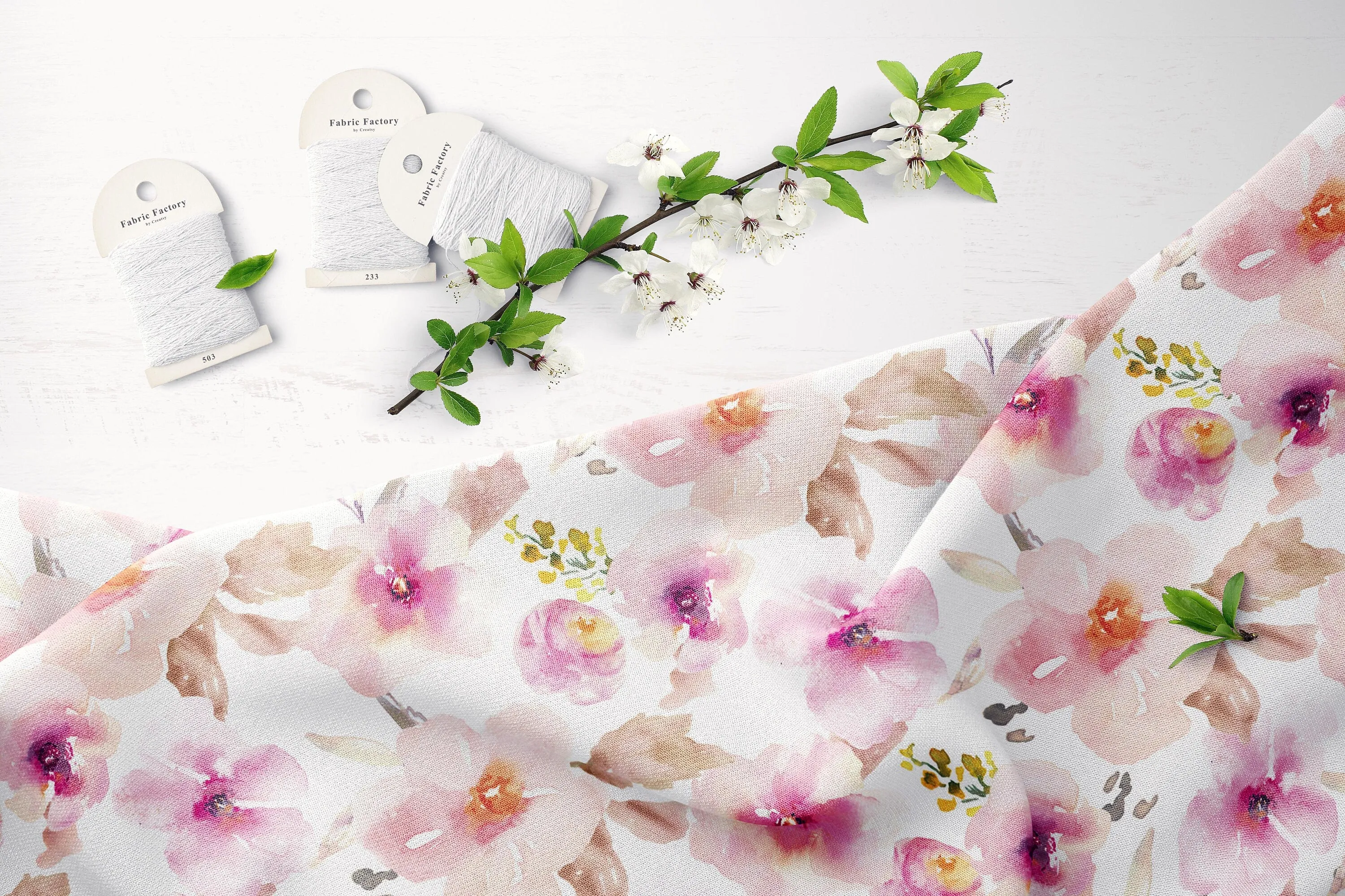 Natural Printed Floral Linen Fabric for Clothing & Home Textile - 148 cm Width By The Yard