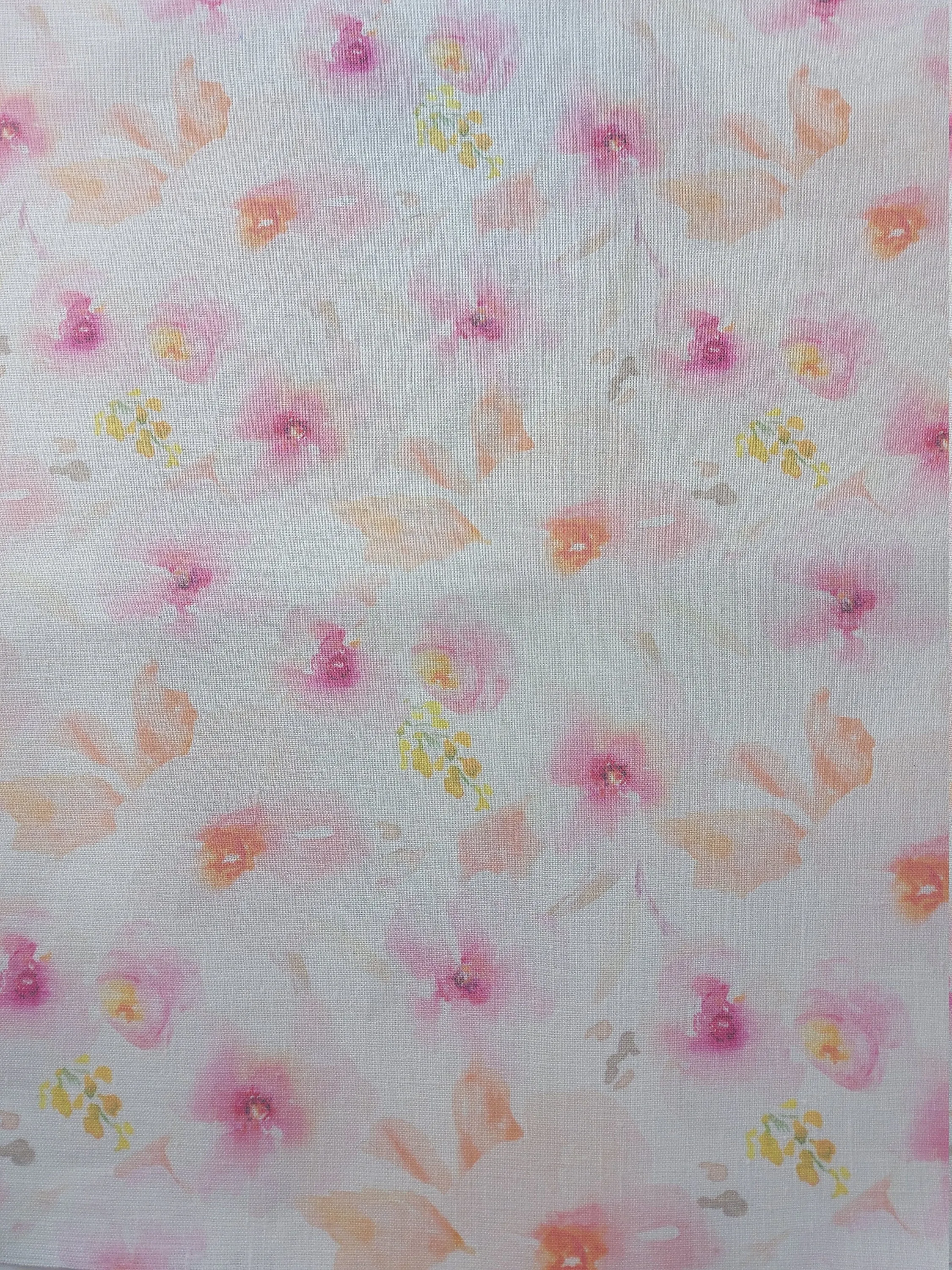 Natural Printed Floral Linen Fabric for Clothing & Home Textile - 148 cm Width By The Yard