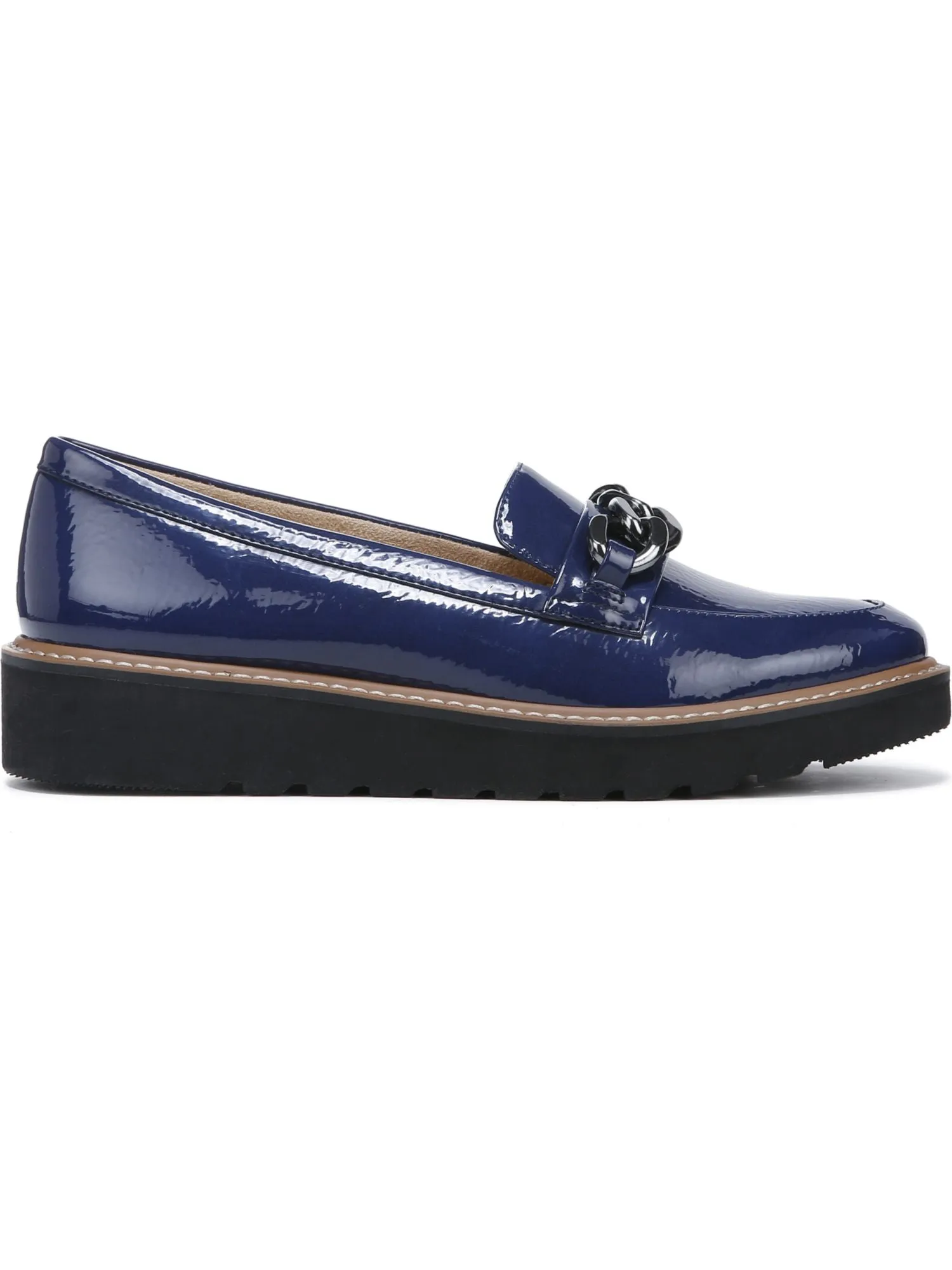 NATURALIZER Navy Wedge Loafers with Arch Support and Chain Detail