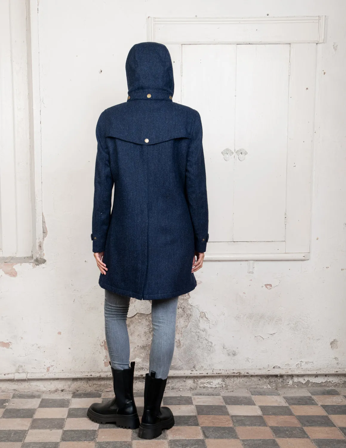 Navy Herringbone Abbie Tweed Coat