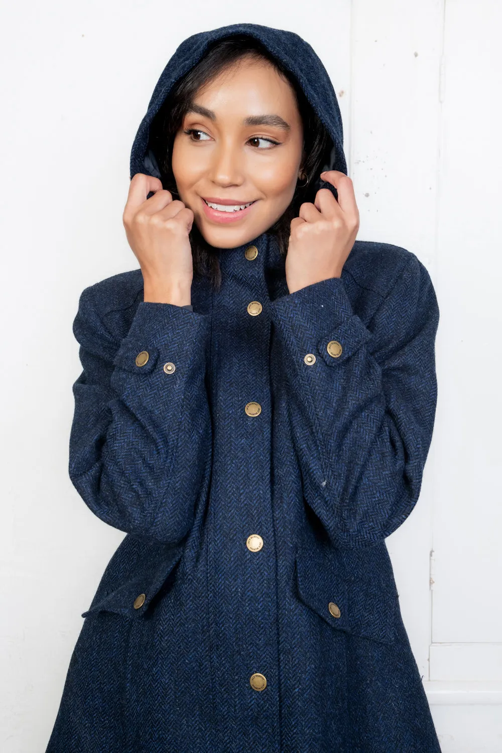 Navy Herringbone Abbie Tweed Coat