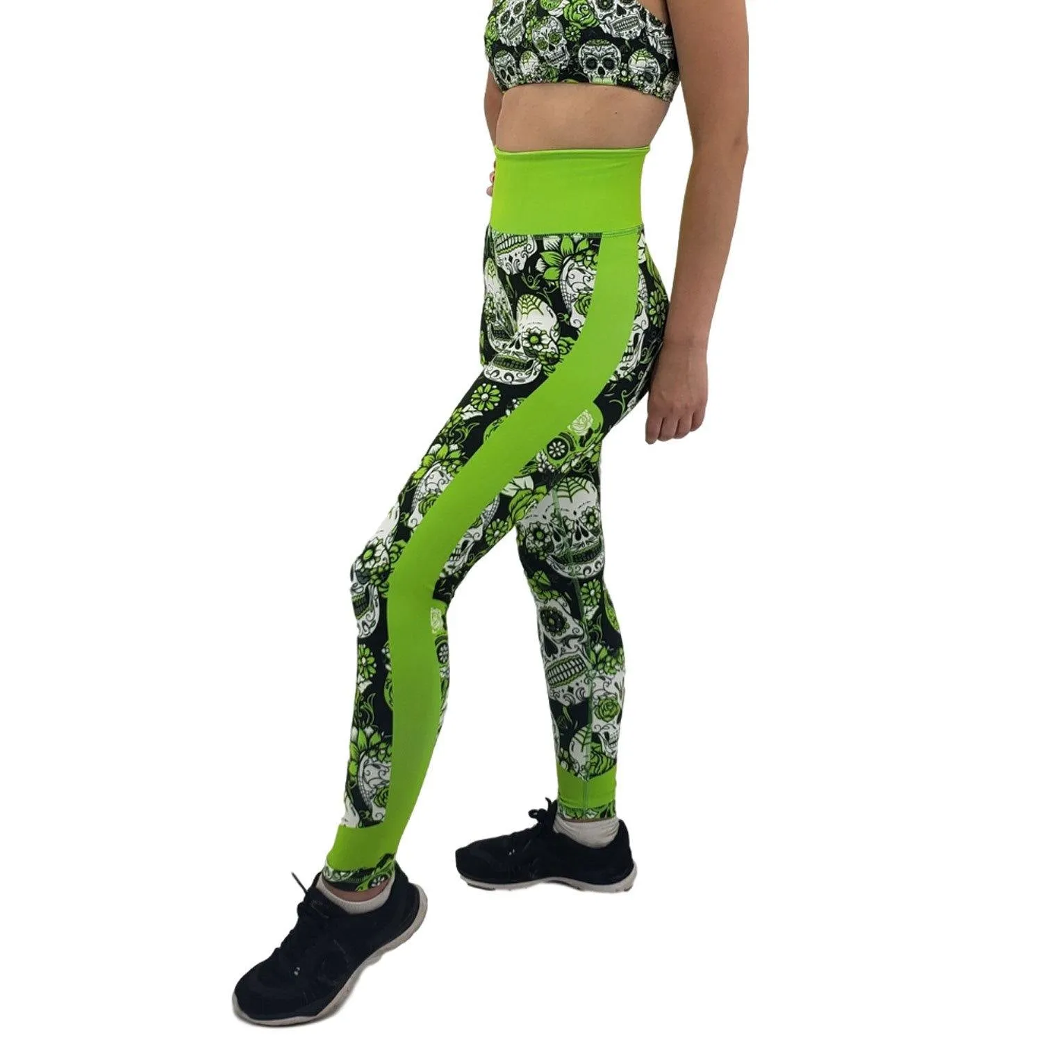 Neon Green Sugar Skull Print Leggings