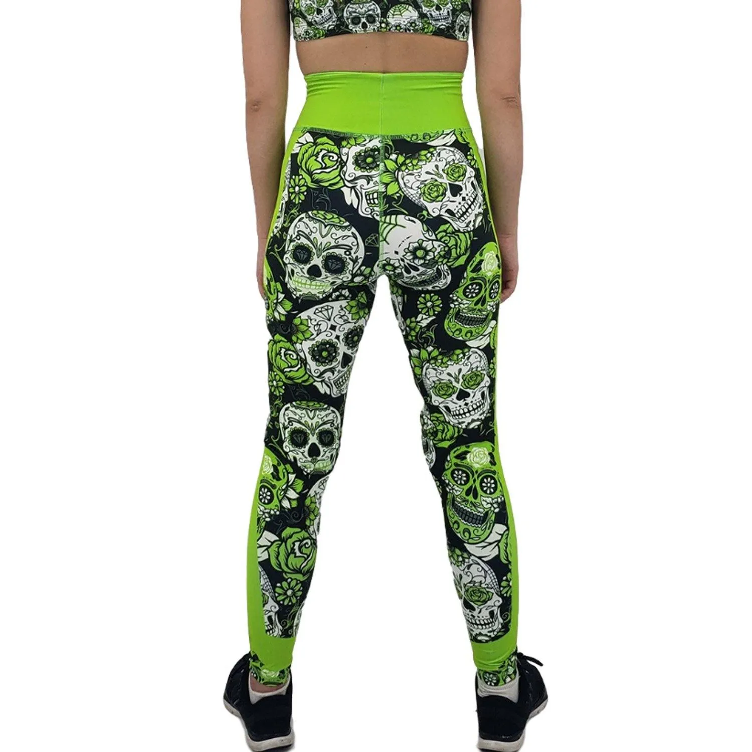 Neon Green Sugar Skull Print Leggings