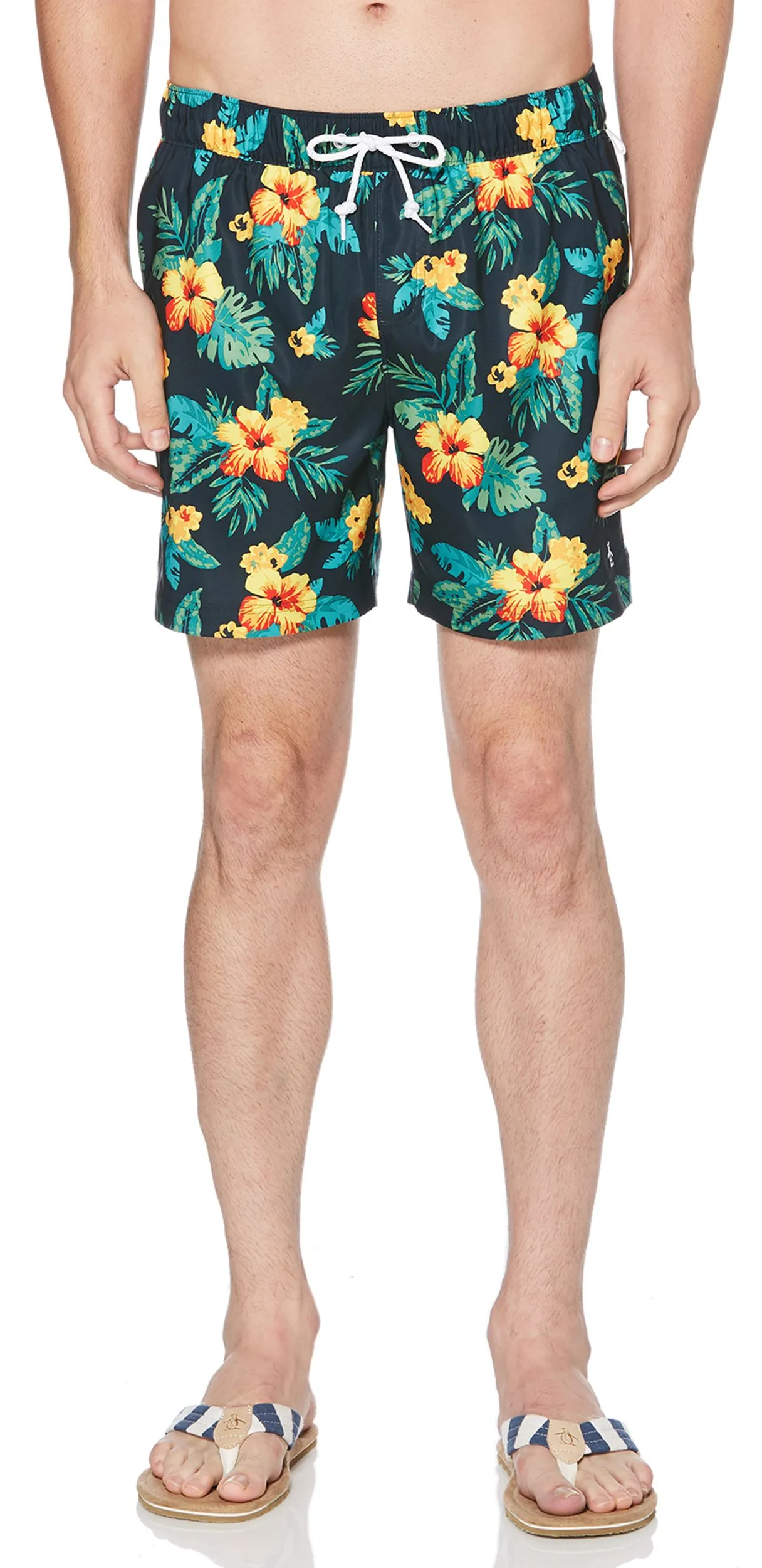 Original Penguin Dark Sapphire Floral Elastic Volley Swim Shorts