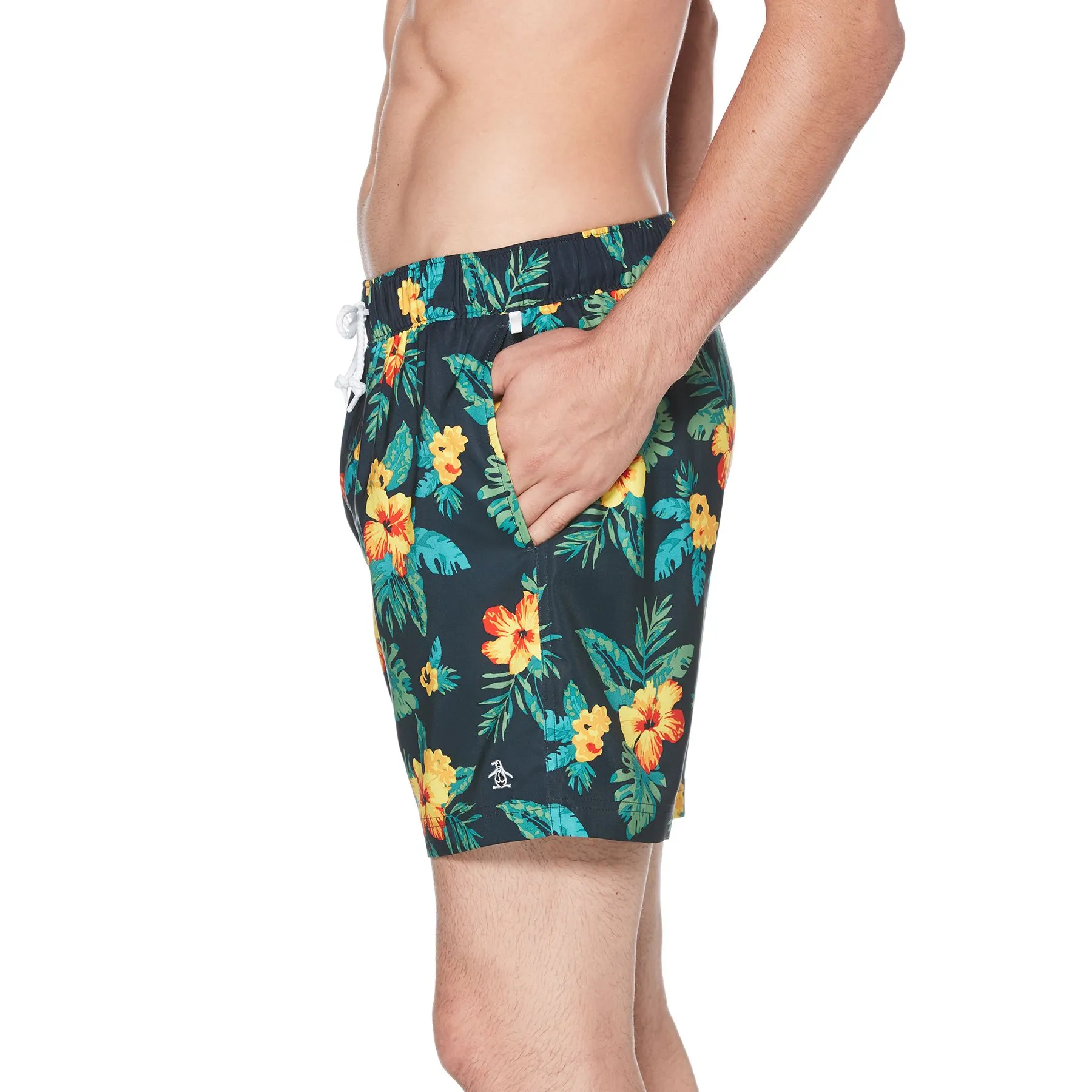 Original Penguin Dark Sapphire Floral Elastic Volley Swim Shorts