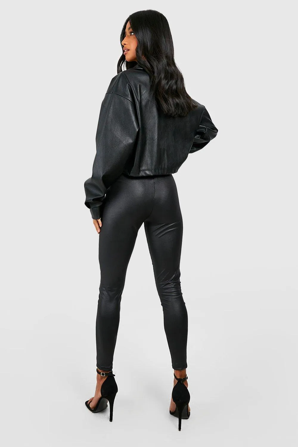 Petite High Waist Wet Look Leggings | Shop Now at boohoo