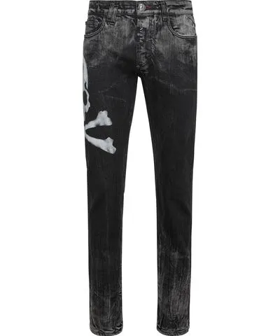 Philipp Plein Denim Skull Super Straight Cut Trousers