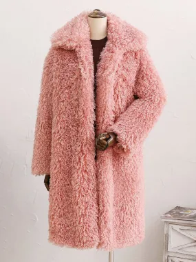 Pink Faux Fur Coat Faux Collar Oversized Eco Full Length Coat