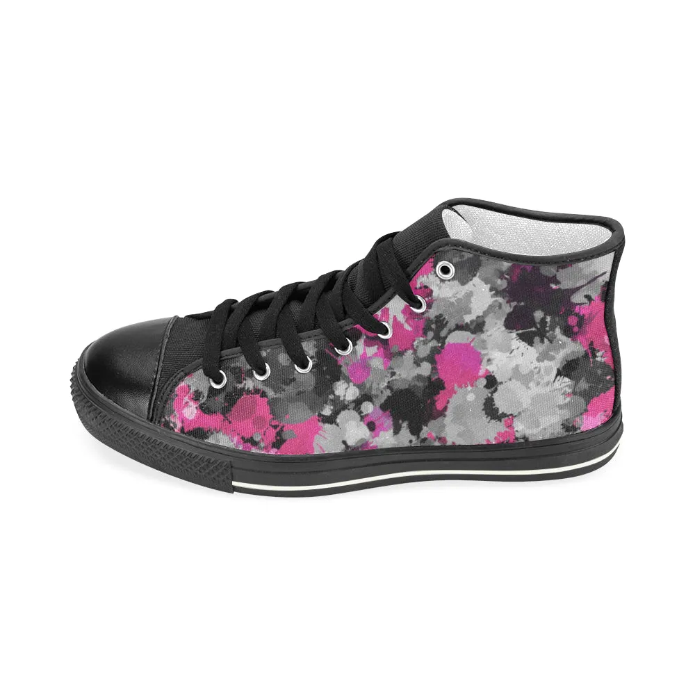 Pink Grey Paint Splatter Women's High Top Sneakers