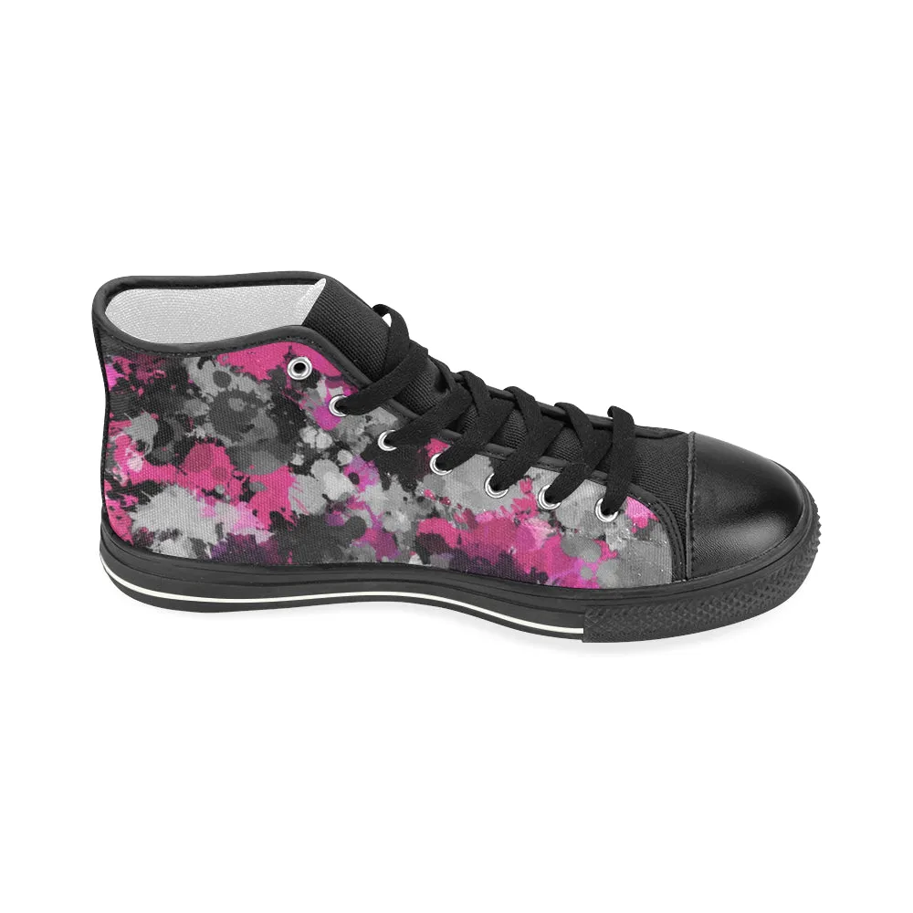 Pink Grey Paint Splatter Women's High Top Sneakers