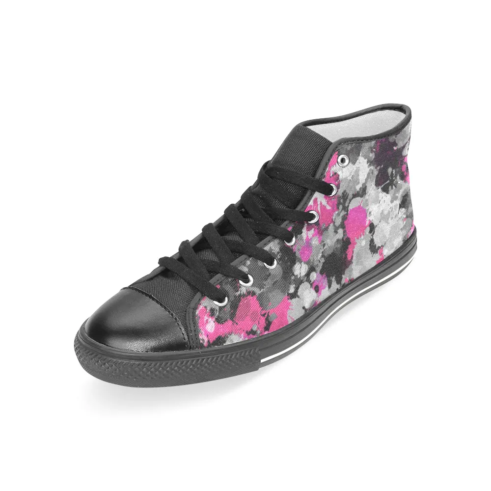 Pink Grey Paint Splatter Women's High Top Sneakers